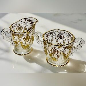 Cambridge Embossed Depression Glass Creamer & Sugar
